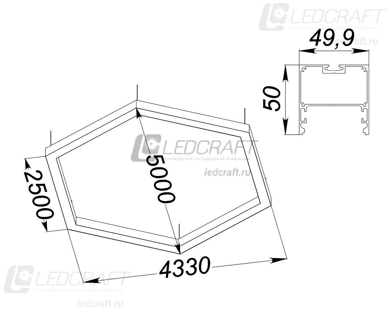 Шестигранный профильный контурный светодиодный светильник LC-SHG-5050 516 Вт 2500x6 мм 6000К Опал - фото 2
