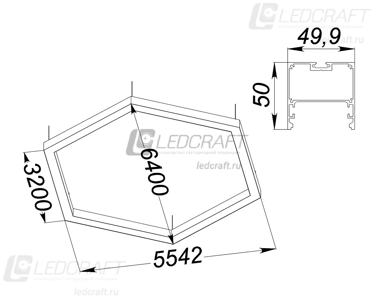 Шестигранный профильный контурный светодиодный светильник LC-SHG-5050 1008 Вт 3200x6 мм 3000К Опал - фото 2