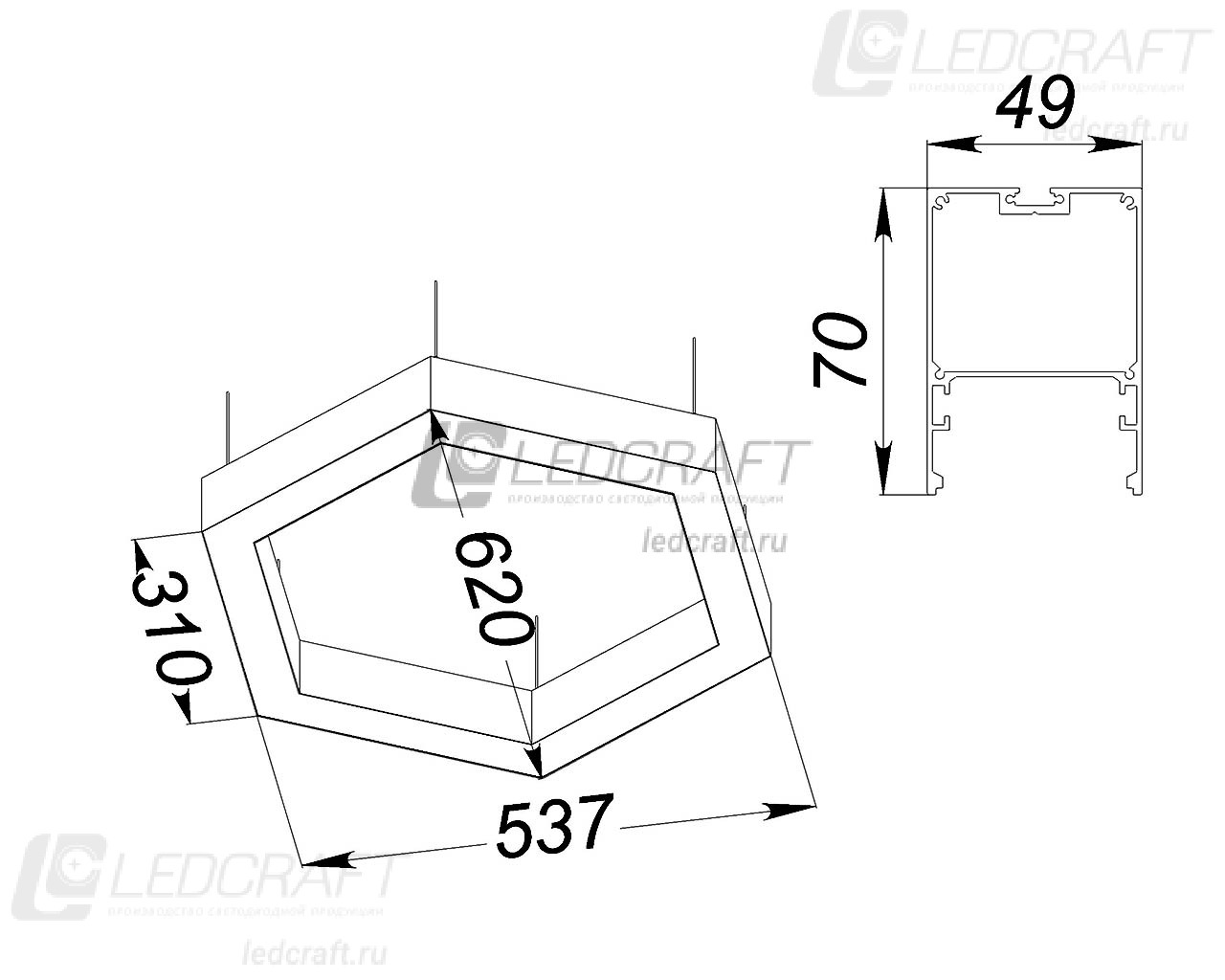 Шестигранный профильный контурный светодиодный светильник LC-SHG-7050 60 Вт 310x6 мм 6000К Опал - фото 2