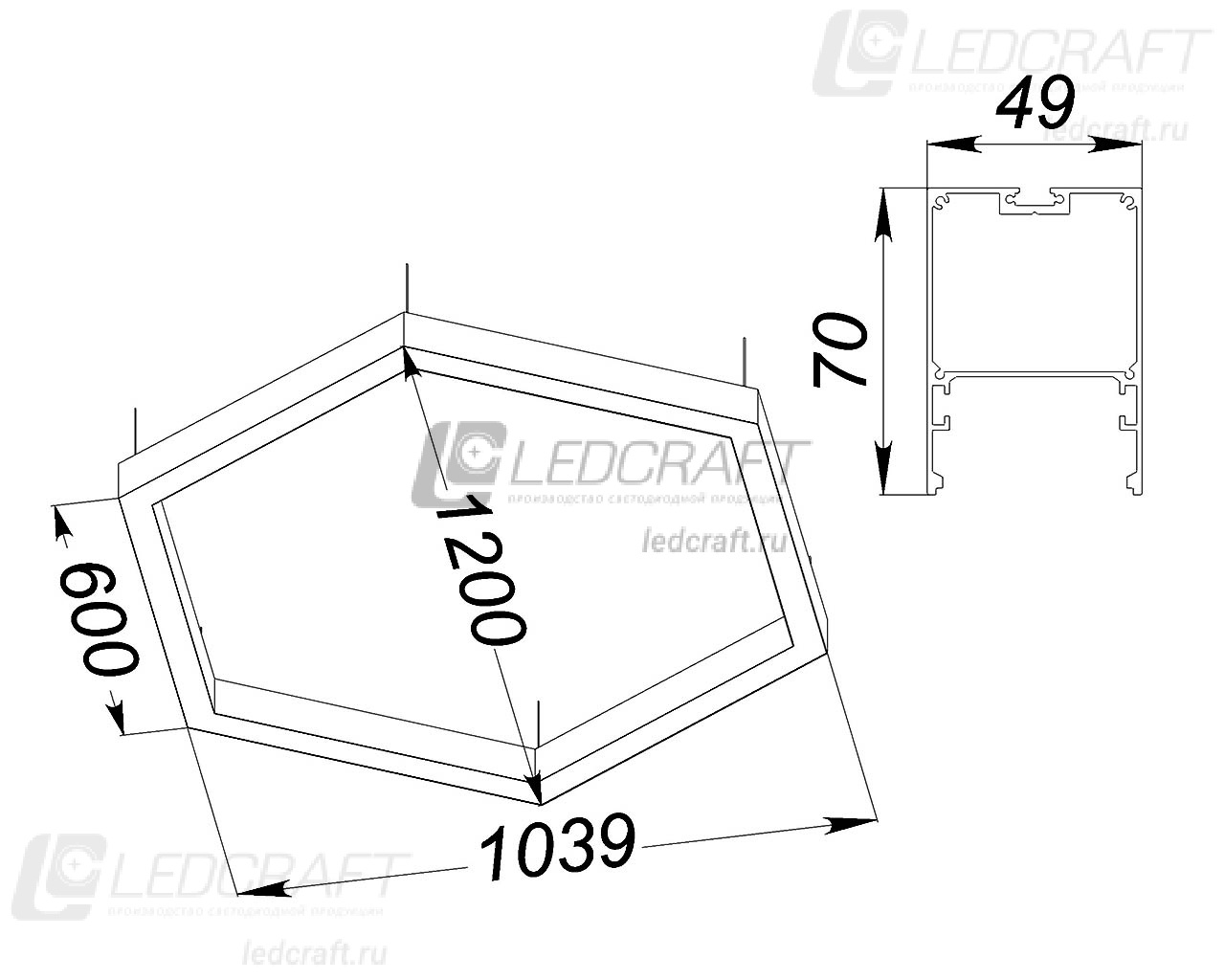 Шестигранный профильный контурный светодиодный светильник LC-SHG-7050 180 Вт 600x6 мм 6000К Опал - фото 2