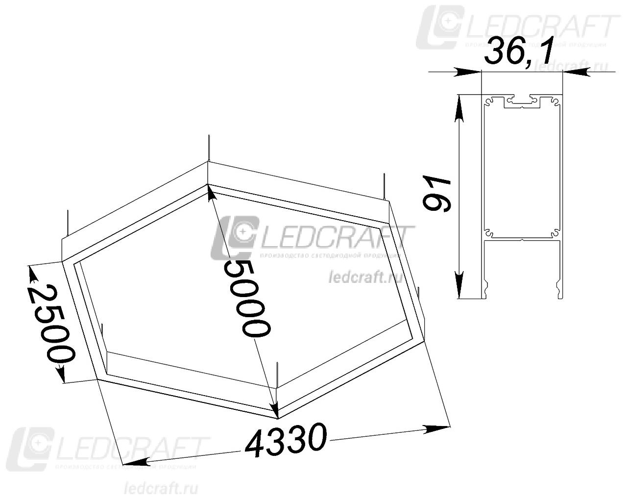 Шестигранный профильный контурный светодиодный светильник LC-SHG-9035 258 Вт 2500x6 мм 6000К Опал - фото 2