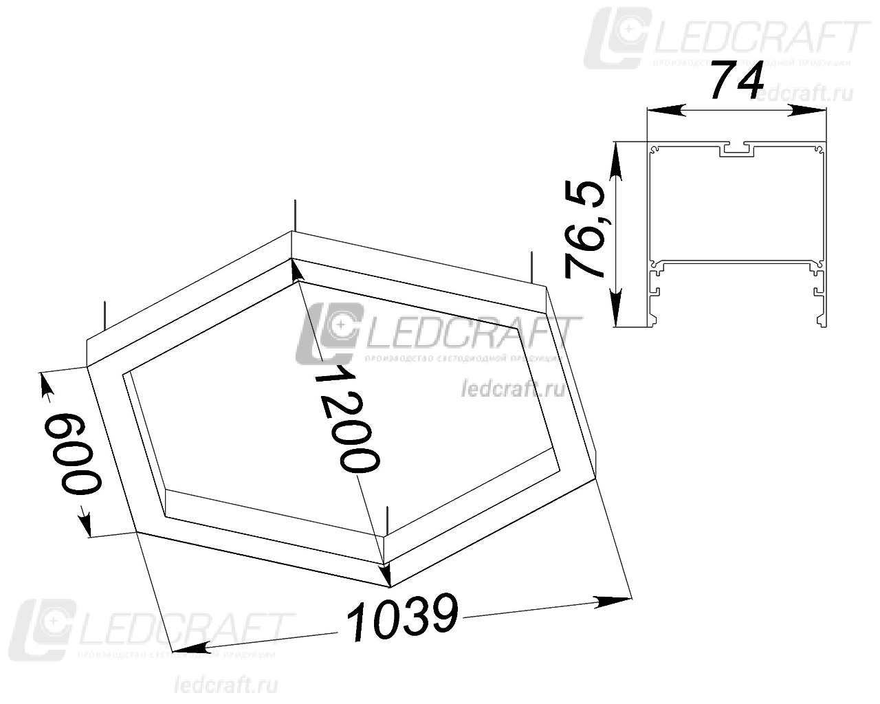 Шестигранный профильный контурный светодиодный светильник LC-SHG-7774 300 Вт 600x6 мм 4000К Опал - фото 2