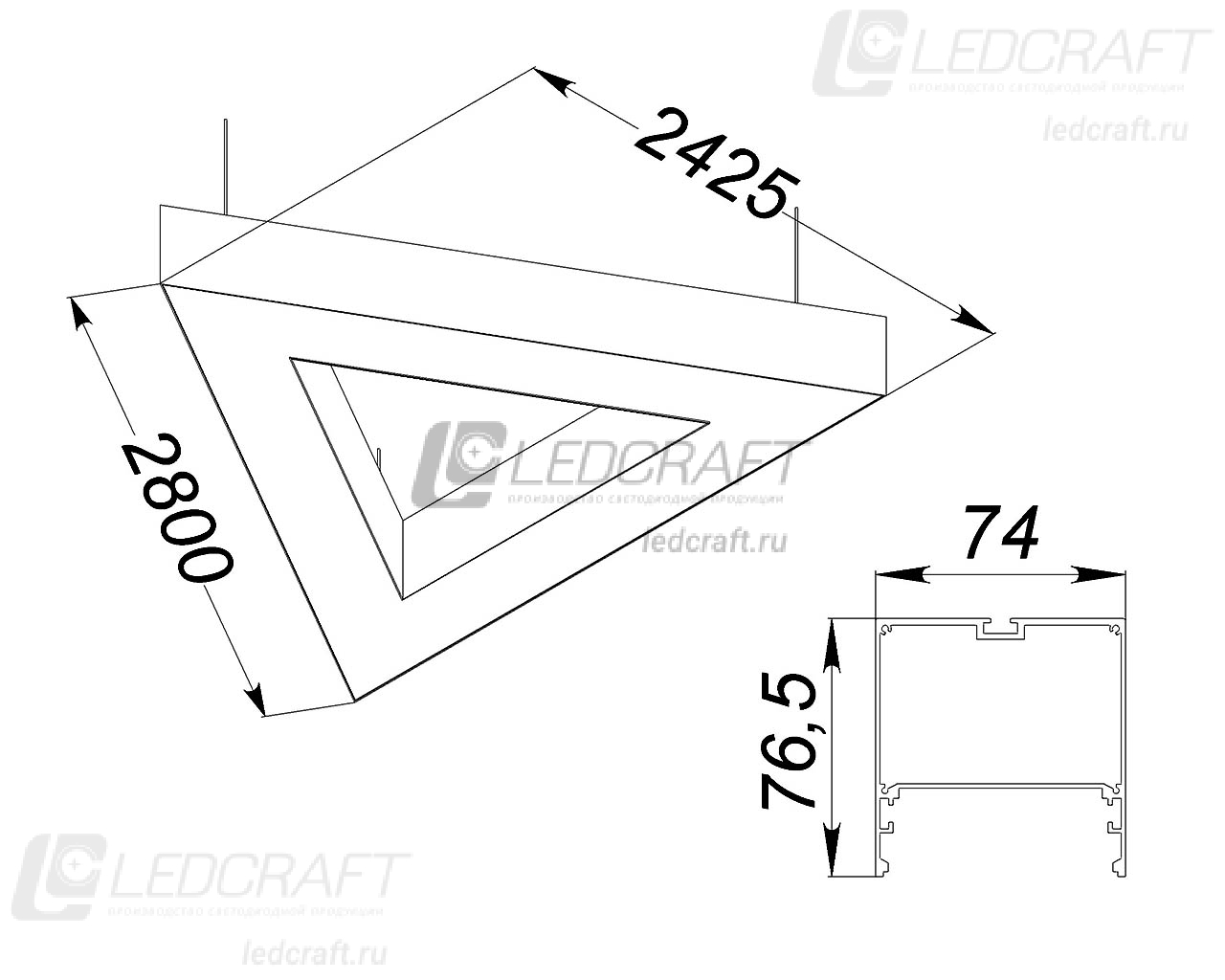 Треугольный профильный контурный светодиодный светильник LC-TR-7774 432 Вт 2800x3 мм 6000К Опал - фото 2